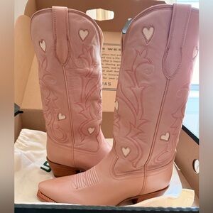 Tecovas Pink Heart Embellished Heeled Boots the Annie hearts  
Rose gold goat